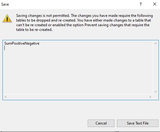 save changes not permitted SQL server management studio